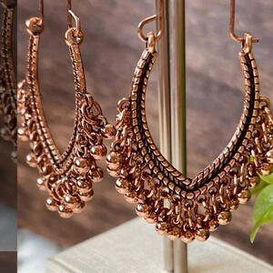 Rose Copper Antique Dangling Bohemian Festival Gypsy Earrings GIFT READY